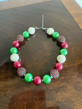 Holiday-Inspired Green & Red Beaded Statement Necklace